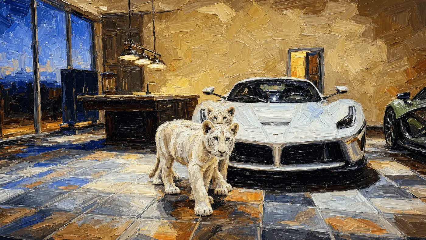 Filhotes de leão e supercarro
