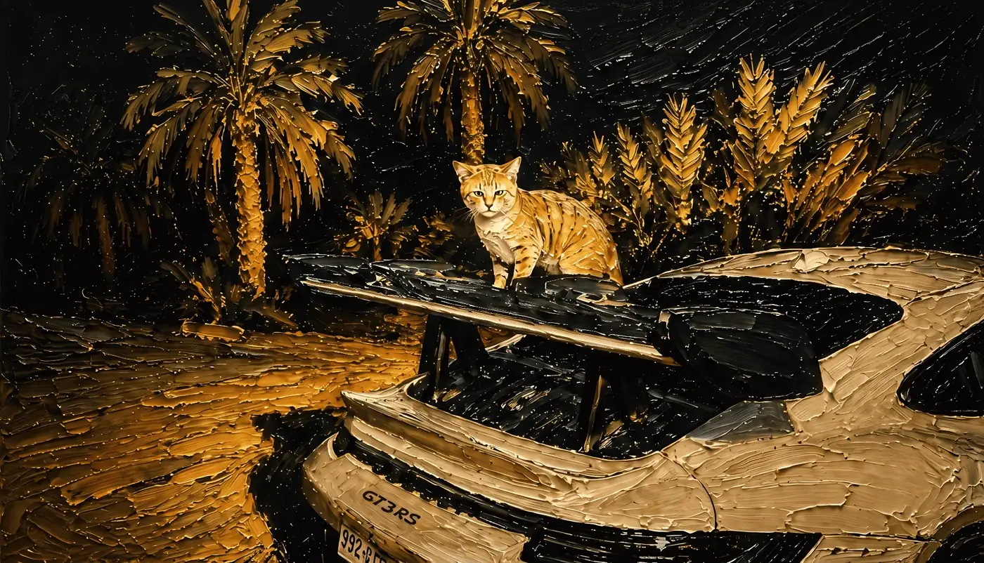 Gato sobre Porsche GT3 RS