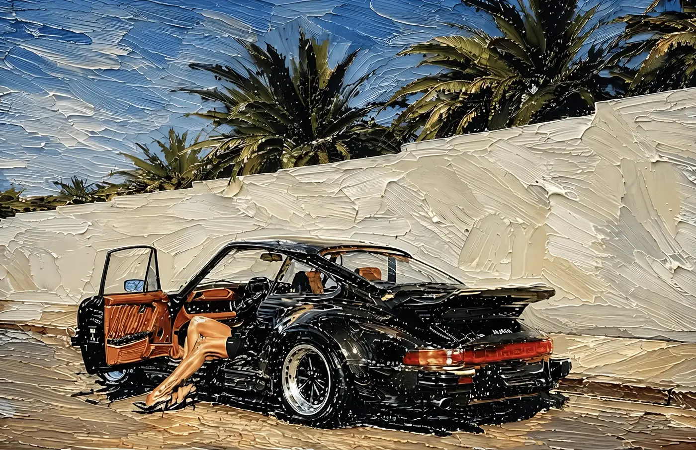 Porsche 911 preto entre palmeiras